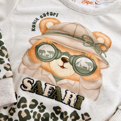 Conj. Casaco Linho com Pelúcia Ursinho Safari e Calça Legging - Areia e Verde Musgo